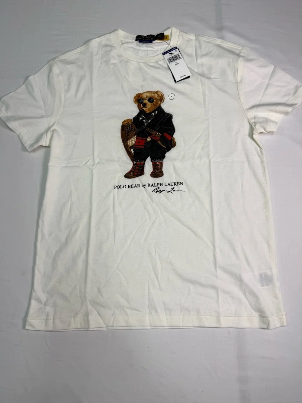 Polo Ralph Lauren Polo Bear T Shirt Cream White Size Medium 100% Cotton
